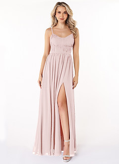 Azazie Yanelie Bridesmaid Dresses Blushing Pink A-Line Scoop Pleated Chiffon Dress image1
