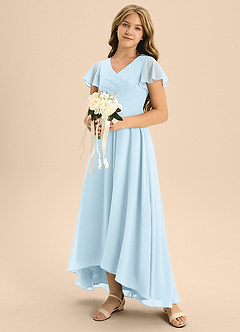 Azazie Induh Junior Vestido de Azul Cielo de Gasa de Corte en A con Plisado image2