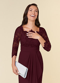 Azazie Bernadine Mother of the Bride Dresses Cabernet Sheath Lace Dress image4