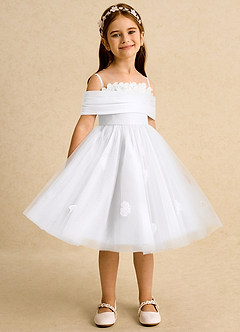 Azazie May Flower Girl Dresses White Ball-Gown Pleated Tulle Dress image3