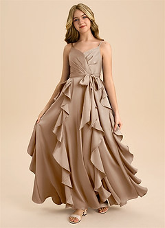 Azazie Peyton Junior Klä av A-Line i Stretch Satin Plisserad image3