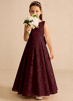 Azazie Pipssy Robe Demoiselle D'honneur Fillette Robe Trapèze en Blumen-Burnout Plissé Cabernet image3
