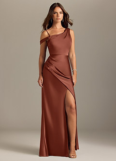 Azazie Madelyn Bridesmaid Dresses Clay Mermaid Off the Shoulder Stretch Satin Convertible Dress image9