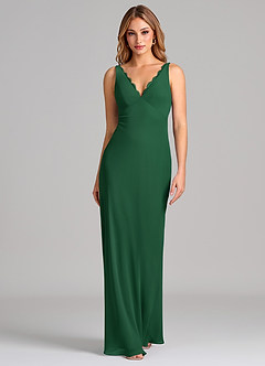 Azazie Tianna Final Sale Dark Green Sheath Chiffon Dress image3