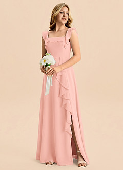 Azazie Nori Junior A라인 러칭 쉬폰 플로어 기장 주니어 브라이즈메이드 드레스 image4