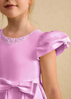 Azazie Pearl Flower Girl Dresses Candy Pink Ball-Gown Pleated Matte Satin Dress image6