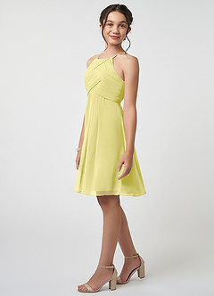 Azazie Ginny Junior Lemon Sorbet A-Line Pleated Chiffon Dress image3