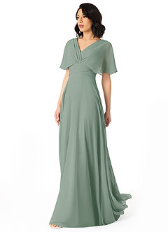 Azazie Pamela Bridesmaid Dresses Silver Sage A-Line V-Neck Pleated Chiffon Dress image3