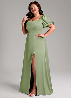 Azazie Fyona Vestidos de damas de honor Vestido de Salvia Polvorienta de Satén Elástico de Corte en A con Plisado image12