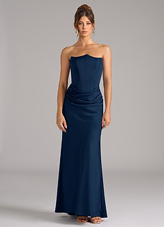 Azazie Debby Brautjungfernkleider Wandelbar Meerjungfrau-Linie Schulterfrei Stretch-Satin Kleid Dunkelmarine image5