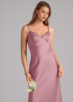 Azazie Suttona Bridesmaid Dresses Vintage Mauve A-Line Pleated Stretch Satin Dress image7
