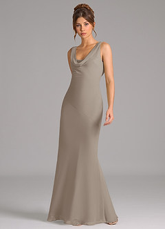Azazie Rylina Bridesmaid Dresses Taupe Mermaid Pleated Chiffon Dress image5
