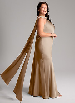 Azazie Kinsley Brautjungfernkleider Meerjungfrau-Linie Seitliche Cut-Outs Stretch-Satin Kleid Taupe image10