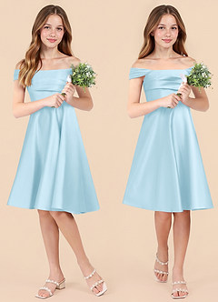 Azazie Amira Junior Sky Blue A-Line Pleated Stretch Satin Dress image1