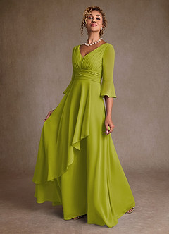 Azazie Eire 신부의 어머니 드레스 A라인 주름진 쉬폰 플로어 길이 드레스 image3