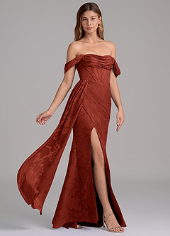 Azazie Amyra Vestidos de damas de honor Vestido de Terracota de Devorado Floral de Corte Sirena Convertible con Vestidos sin tirantes image4