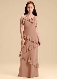 Azazie Evara Junior Vestido de Champán Rosado de Gasa de Corte en A image3