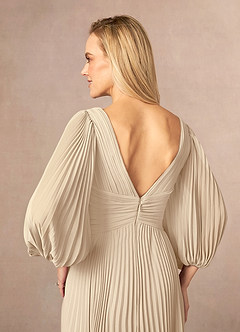 Azazie Zahara Mother of the Bride Dresses Champagne A-Line V-Neck Pleated Chiffon Dress image6
