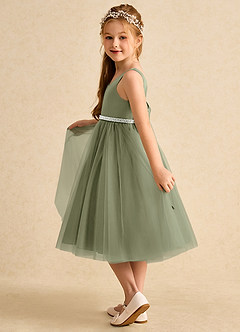 Azazie Firefly Flower Girl Dresses Pistachio A-Line Bow Matte Satin Dress image4