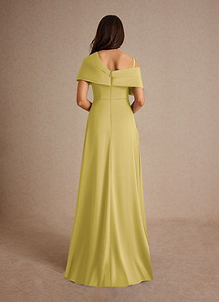 Azazie Milton Moeder van de bruid jurken A-Lijn Jurk van Stretch Satijn Geplooid Kanarie image4