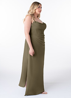 Azazie Mai Vestidos de damas de honor Vestido de Verde Sauce de Gasa de Corte Recto con Plisado image10