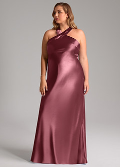 Azazie Doretta Vestidos de damas de honor Vestido de Rosa Del Desierto de Satén Metálico de Corte Sirena con Lazo image12