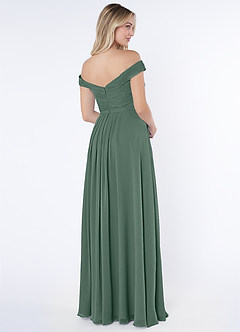 Azazie Audrianna Bridesmaid Dresses Sea Moss A-Line Off-The-Shoulder Gathered Chiffon Convertible Dress image4
