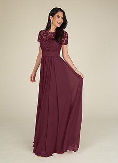 Azazie Annette At-home Try On Dresses Cabernet A-Line Lace Chiffon Dress image1