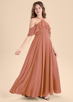 Azazie Tessabelle Junior A-Linie Schulterfrei Chiffon Kleid Mai Tai image3