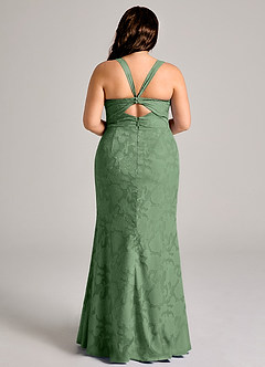 Azazie Mero 신부 들러리 드레스 쉬스 주름진 플로럴 번아웃 바닥 길이 드레스 image8