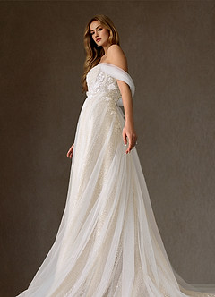 Azazie Seradine Wedding Dresses Diamond White Champagne A-Line Off the Shoulder Beading Dress image3