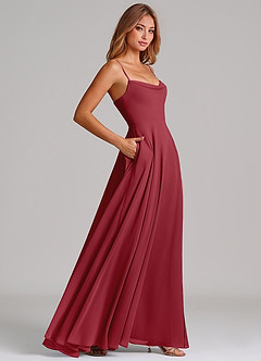 Azazie Elle Brautjungfernkleider Eine Linie Plissee Chiffon Kleid Granatapfelrot image5
