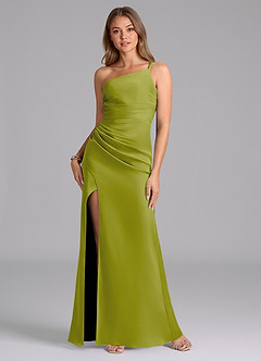 Azazie Eren Bridesmaid Dresses Lemongrass Mermaid One Shoulder Stretch Satin Dress image1