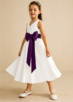Azazie Darling Flower Girl Dresses Ivory Grape A-Line Bow Cotton Dress image3