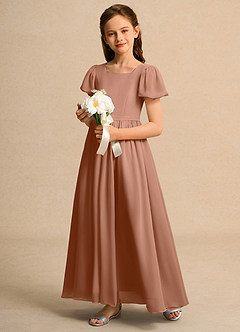 Azazie Joss Flower Girl Dresses Bronzer A-Line with Sleeves Chiffon Dress image7