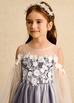Azazie Zimi vestidos de niña de las flores Vestido de Ciruela de Tul de Princesa con Escote de Corazón image9