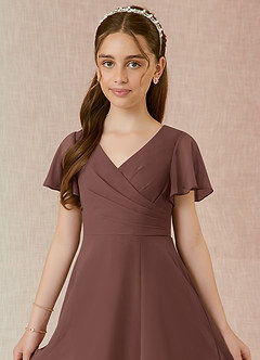 Azazie Induh Junior Espresso A-Line Ruched Chiffon Dress image4