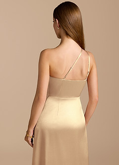 Azazie Trina Brautjungfernkleider A-Linie One-Shoulder Metallischer Satin Kleid Gold image2