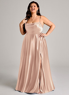 Azazie Elle Brautjungfernkleider A-Linie mit Taschen Metallischer Satin Kleid Englisches Rosa image9