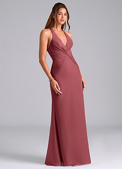 Azazie Valerie Robes de demoiselle d'honneur Robe Sirène en Mousseline de soie Plissée Merlot image3