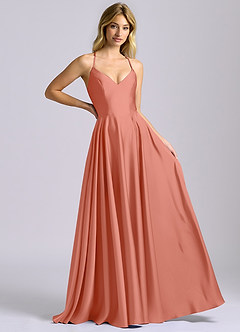 Azazie Truce Robes de demoiselle d'honneur Robe Trapèze en Satin extensible Rose Saumon image6