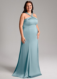 Azazie Rue Bridesmaid Dresses Moody Blue A-Line Pleated Stretch Satin Dress image12