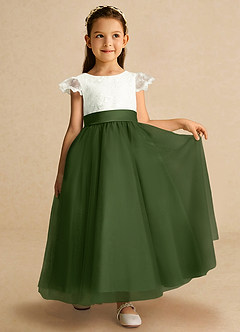 Azazie Pookie Flower Girl Dresses Olive A-Line Lace Tulle Dress image4