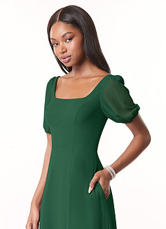Azazie Alani Bridesmaid Dresses Dark Green A-Line Square Neckline Chiffon Dress image4