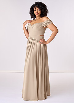 Barbie ♥ Azazie Bridesmaid Dresses Taupe A-Line Off the Shoulder Chiffon Convertible Dress image10