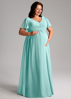 Azazie Verna Maternity Bridesmaid Dresses A-Line V-Neck Ruched Chiffon Floor-Length Dress image10