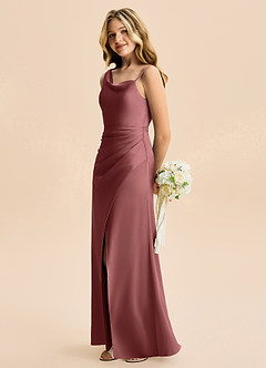 Azazie Abby Junior Amethyst A-Line Pleated Stretch Satin Dress image3