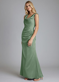 Azazie Tallie Bridesmaid Dresses Matcha Mermaid Pleated Stretch Satin Dress image2