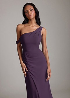 Azazie Madelyn Bridesmaid Dresses Plum Mermaid One Shoulder Chiffon Convertible Dress image4