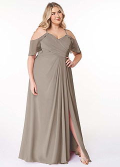 Azazie Dakota Bridesmaid Dresses Taupe A-Line V-Neck Pleated Chiffon Dress image4